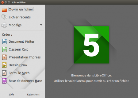 Interface de gestion documentaire de LibreOffice 5