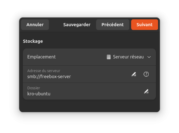 Sauvegarde vers SMB