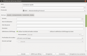 Interface de configuration des propriétés pour le protocole VNC. Remmina prend en charge les protocoles RDP (jusqu'à la version 5), VNC, SSH et SFTP.